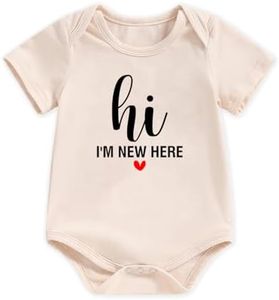 Kakaban Newborn Baby Boy Girl Clothes Hi I'm New Here Coming Home From Hospital Outfits Gender Neutral Bodysuit(Beige New Here 2,0-3 Months)