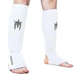 Meister MMA Elastic Cloth Shin & Instep Padded Guards (Pair) - White - Small/Medium