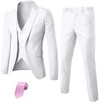 MY'S Men's Blazer Vest Pants Set, Solid Party Wedding Dress, One Button Jacket Waistcoat and Trousers, 3 Piece Slim Fit Suit with Tie Natural White