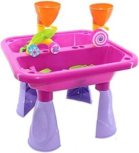 Delex® Sand and Water Table with Double Compartment for Toddlers including Assorted Accessories. Garden Sandpit Play Set. Great Christmas XMAS Birthday Gift for Kids Boys Girls. Pink