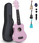 Mike Music 21-Inch Soprano Ukulele Set for Beginners with Carrying Bag, Tuner, Strap, Picks, and Extra Strings - Pink