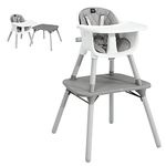 GYMAX 4 in 1 High Chairs, Convertible Baby Dining High Chair with Adjustable and Removable Tray & 5-Point Seat Belt, Multifunctional Infant Feeding Chair for Toddler (Gray)