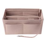 LITLANDSTAR Multi-Compartment Solid Color Felt Bag Large Capacity Makeup Bag Women Travel Large Makeup Organizer Toiletry bag Storage Pouch Handbag Tote, Khaki