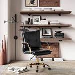 HULALA HOME Faux Leather Home Office Desk Chair, Adjustable Swivel Computer Chair with Golden Legs and Arms, Comfy Upholstered Task Chair, BLACK