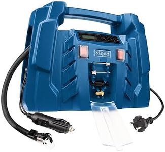 Scheppach Kompressor Airforce 5 mit digitaler Anzeige | 12V / 230V Anschluss für KFZ/Auto | tragbarer Kofferkompressor | 8bar Arbeitsdruck | 150W | Ansaugleistung 36,5 l/min | inkl. Zubehör