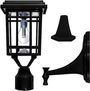 Gama Sonic GS-114B-FPW-BLK Prairie Bulb Lamp Outdoor Solar Light Fixture, Pole Pier & Wall Mount Kits, Black
