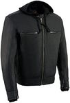 Milwaukee Leather MLM1552 Men's Black Leather ‘Utility Pocket’ Vented Scooter Style Motorcycle Jacket w/Hoodie - Small