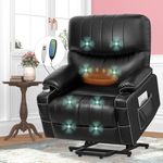 SQUEBILIFE Recliner Armchair Electric Recliner Chair with Massage & Heat, Extended Footrest, Oversized Riser Reclining Chairs Lift Chair Lounge Sofa with Type C+USB Dual Drink Holders Side Pockets