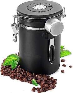 Uandhome Airtight Coffee Canister, Airtight Stainless Steel Food Storage Container with Date Tracker and Scoop for Grounds Coffee, Beans, Tea, Flour, Cereal, Sugar 1.8L (Black)