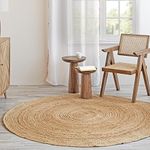 HOMEMONDE Natural Jute Rug Round 5 ft - Loom Handcrafted Braided - Boho Charm - Hand Woven Farmhouse Reversible Rugs for Indoor, Living Room, Kitchen & Bedroom