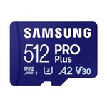 Samsung PRO Plus MicroSD Card, 512 GB, UHS-I U3, Full HD & 4K UHD, Read Speed 180 MB/s, Write Speed 130 MB/s, Memory Card for Cameras and Drones, Includes USB Card Reader, MB-MD512SA/EU