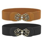 WERFORU 2 Pack Women Elastic Cinch Belts Vintage Stretchy Wide Dress Belt Black/Brown