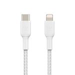 Belkin Apple Certified Braided Lightning to USB-C Charge and Sync Type C Cable, Tough and Durable, For iPhone, iPad, Air Pods, 6.6 Feet (2 Meter) - White