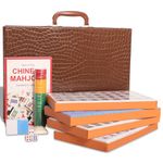 Chinese Mahjong Set, with X-Large 144 Numbered Melamine Blue Tiles, 3 Dice and a Wind Indicator, Carrying Travel Case with English Instruction Included (Mah-Jongg, Mah Jongg, Majiang, Blue)