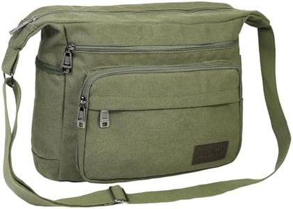 JAKAGO Bolsa de mensajero de lona para hombres/mujeres, bolsa de hombro con múltiples bolsillos para viajes escolares, pesca al aire libre, camping, trabajo, uso diario, 15 inchs-Verde