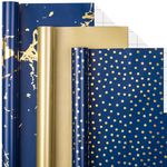 MAYPLUSS Wrapping Paper Roll - Navy Blue and Gold Wrapping Paper - 17" x 120" Per roll - Navy Gold Polka Dot Gold Foil for Birthday,Wedding,Baby Shower,Men(3 Rolls 42.3 sqft)