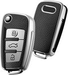 ELOHEI for Audi Key Fob Cover Case,Premium Soft TPU Stripes 360 Degree Full Protection Key Shell Key Case Cover Compatible with Audi A1 A3 Q3 Q7 R8 A6L TT (Leather Texture Silver)