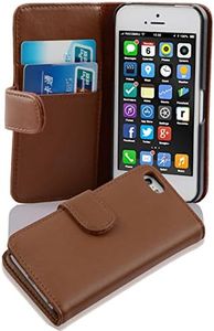 Cadorabo Book Case Works with Apple iPhone 5C in Saddle Brown - with Stand Function and Card Slot Made of Smooth Faux Leather - Wallet Etui Cover Pouch PU Leather Flip