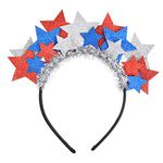 Lux Accessories Glittery Red Blue Silver Stars July 4th Independence Day Celebration Tinsel Foil Black Costume Headband