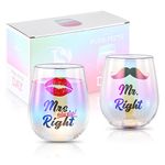 SHENDONG Mr Right Mrs Always Right Wine Glasses Couple Wine Glasses Mr Mrs Gifts for Couple Engagement Wedding Bridal Shower Christmas Gifts for Bride Groom Valentine's Day Gifts 2 Pack 450ml Gift Box