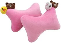 Tianmei 2 PCS Cute Doll Car Seat Neck Pillow for Car and SUV, Universal Driving Support Headrest Cushion Fits Most Vehicles (Pink LF - 1 Pair)