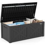 YITAHOME 450 Litre Large Deck Box with X-Front, Waterproof Outdoor Storage Bench, Resin Garden Storage Box for Patio Cushions, Pool Accessories, Garden Tools - Lockable, Black