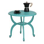 Cast Aluminum Outdoor Side Table,Anti-Rust Outdoor End Table,Patio Coffee Bistro Table for Indoor,Garden,Porch,Balcony(Blue)