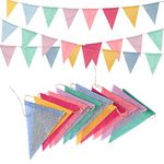 GREATRIL Pennant Banner Flags Pastel Rainbow - 48 Flags Burlap Bunting Banners - 4 Strings Colorful Triangle for Classroom Playroom School Outdoor Summer Garden Birthday Baby Garland Party Decorations