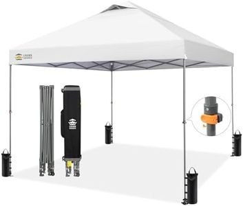 CROWN SHADES Adjustable Height on The Fly, 10x10 Pop Up Canopy - Beach Tent with One Push Setup - Easy Outdoor Sun Shade for Events, Parties, Camping - Outside Shade with STO-N-Go Bag, White