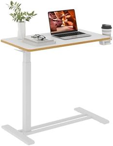FitStand Medical Overbed Adjustable Bedside Table with Hidden Casters, Pneumatic Mobile Rolling Laptop Standing Desk with Tray for Home and Hospital Use, White