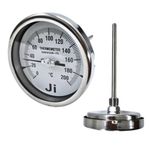 "Ji" Japsin Instrumentation Bimetal Dial Thermometer - Temperature Gauge, 4" Dial, Range 0 to 200 Deg, 6" long Stem X 10 mm OD, Horizontal Mounting, 1/2" BSP (M) Connection, SS Case & SS Wetted Parts