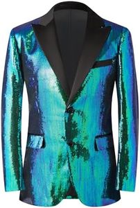GHNXCY Men's Shiny Sequins Blazer Suit Jacket Stylish Tuxedo for Party,Wedding,Banquet,Prom (US, Alpha, Large, Regular, Regular, Green)