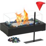 BRIAN & DANY Tabletop Fire Pit Indoor & Outdoor, [2-3h Burning Time] Fire Pit Tabletop with Cobblestone, 4 Pieces of Glass Ethanol Table Top Firepit Gift for Adult Decor Home Patio Balcony, Black