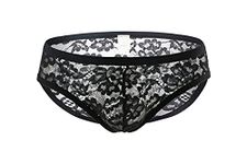 Swbreety Men's Silky Lace Bikini Briefs Underwear Sissy Pouch Panties Black