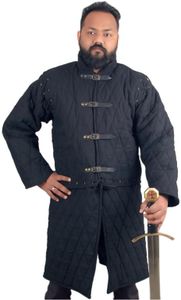 THE MEDIEVALS Padded Gambeson Coat Aketon Jacket for Sca, Black, Large