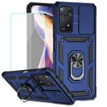 Jhxtech for Redmi Note 11 Pro 4G/5G/Redmi Note 11E Pro Case with Tempered Glass Screen Protector and Slide Camera Cover, Magnetic Ring Car Mount Holder Cover for Xiaomi Redmi Note 11 Pro 5G Blue