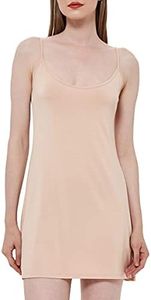 GYS Women's Bamboo Viscose Full Slips for Under Dresses Adjustable Spaghetti Straps Cami Mini Slip Dress, Beige, Small