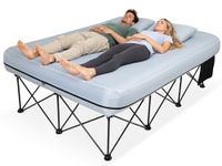 FUNDANGO Double Camping Bed with Inflatable Air Mattress Folding 2 Person Camp Beds Camping Cot Portable AirBed with Pump Side Table Sleeping Cot Guest Bed for Travel Fishing Picnic Indoor