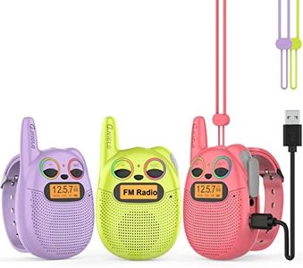 Qniglo Walkie Talkies for Kids Rechargeable 3 Pack, Kid Walkie Talkie with FM Radio, Hands-Free VOX Walky Talky with Lanyard & Wrist for Family Outdoor Camping Games, Xmas Toys Gifts for Boys Girls
