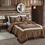 Sapphire Home Luxury 3-Piece Quilt Bedspread Set - Western Design Collection - Wild Horse Country/Horseshoe/Star/Cowboy/Southwestern Blue/Tayler Design w/Pillow Sham - Queen Size, Beige Brown