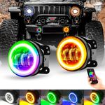 UTVJATV 4 inch JK RGB Fog lights LED Fog Light with APP Control Compatible with 2007-2017 Jeep Wrangler Unlimited JK JKU TJ LJ