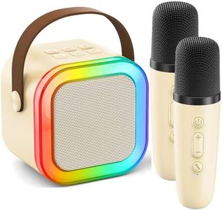 Mini Karaoke Machine for Kids Adults, Portable Bluetooth Karaoke with 2 Wireless Microphones, Home Party Karaoke Speaker Support SD Card/USB, Birthday Gifts for Girls Boys Friends Age 3-12+ (Beige)