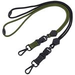 wisdompro 2 Pack of 23 inch Durable Round Cord Adjustable Lanyard with Safety Breakaway Buckle, Detachable Buckle and Heavy Duty Metal Hook for ID Card Badge Holder and Keys - Black and Army Green