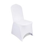 WedDecor Spandex White Chair Cover Stretch Fabric Removable Washable Protective Chair Slipcovers For Weddings Banquets Ceremony Hotel Dining Parties Decor, 10pcs