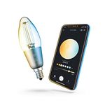 Wi-Fi Smart 4.5W (40W Equivalent) Straight Filament Tunable White Clear LED Light Bulb, No Hub Required, Voice Activated, Energy Star, 2000K - 5000K, Vintage Edison Style, B11 Shape, E12 Candelabra Ba