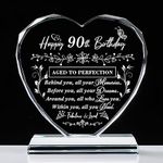 QIANRUNA 90th Birthday Gifts for Women Men, Laser Glass Heart 90th Birthday Decorations Ideas, Happy Birthday Gifts for 90 Year Old Men Women Husband Wife Mom Dad Friend