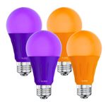 SLEEKLIGHTING LED A19 Light Bulb, 120 Volt - 3-Watt Energy Saving - Medium Base - UL-Listed LED Bulb - Lasts More Than 20,000 Hours (Purple and Orange)