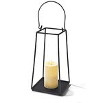 Black Metal Candle Lantern - 12 Inch Decorative Lantern with Realistic Flameless Candle, Battery Operated, Flickering LED Light, Open (No Glass) Waterproof for Outdoor Porch or Patio Decor