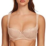 MELENECA Women's Balconette Bra with Padded Strap Half Cup Underwire Sexy Lace Beige 36C