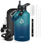 RAYMYLO Insulated Water Bottle 64 oz, Triple Wall Vacuum Stainless Steel (Cold for 48 Hrs), Leak Proof & BPA-Free, Half Gallon Water Flask Jug with Paracord Handle & Straw Spout Lids, Cyan Blue